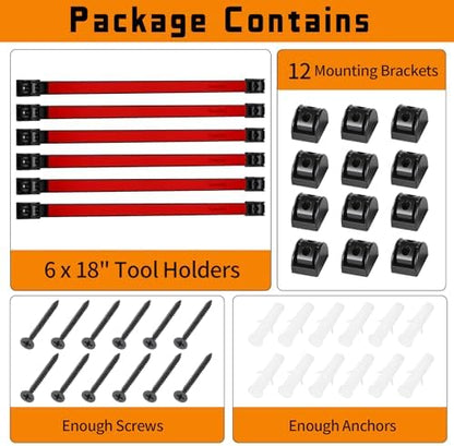 18" Magnetic Tool Holder Strip, 6 Pieces Red Metal Tool Organizer Rack with Stainless Steel Surface, Magnet Bar for Garage Workshop, Easy To Install with Mounting Screws - Image 7
