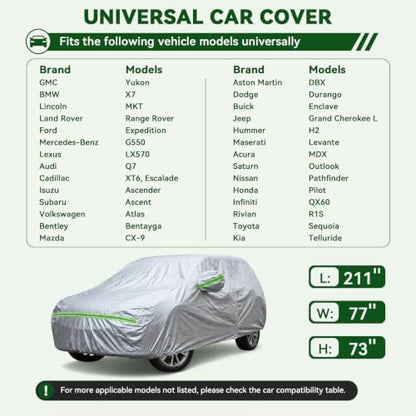 AUQDD 6-Layers Premium SUV Car Cover Waterproof All Weather Weatherproof UV Sun Protection Snow Dust Storm Resistant Outdoor Exterior Custom Form-Fit Full Padded Car Cover with Straps 198"-208" K9 - Image 2
