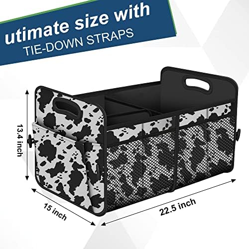Femuar Car Trunk Organizer,Car Storage Organizer with 72L Large Capacity Waterproof Collapsible and 11 Pockets,Trunk Organizer for Car Suv/Jeep/Sedan, Large Size, Cow print - Image 3