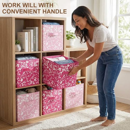 LemonRoad 6 Fabric Cube Storage Bin 11'' Classroom Bin, Pink, Classic - Image 4