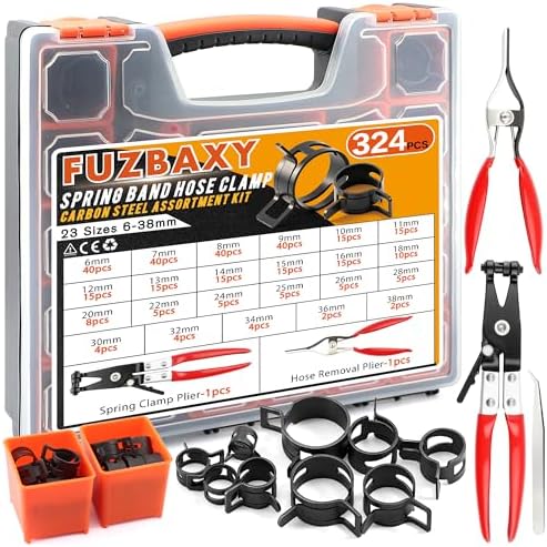 324Pcs Spring Hose Clamp Kit (6-38mm) with 2 Pliers by Fuzbaxy
