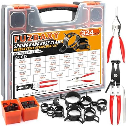 324Pcs Spring Hose Clamp Kit (6-38mm) with 2 Pliers by Fuzbaxy