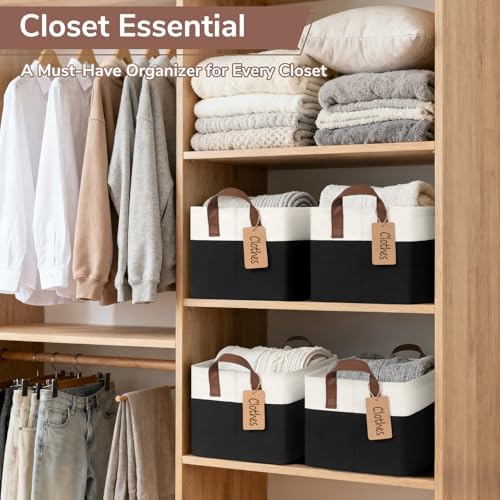CHICVITA 4 Pack Fabric Storage Bins for Shelves, 20L Black & White - Image 2