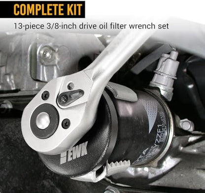 EWK 13 Pcs Forged Oil Filter Wrench Set (24–90mm), Aluminum Cup Tool Kit with Adjustable Wrench & Case, Fits Toyota, Ford, Mercedes, BMW, Audi, VW, Volvo, Chevrolet, Buick, GMC, RAM, Chrysler & More - Image 3