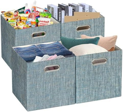 Posprica Storage Boxes, Foldable Organiser Cube Basket Bin, Thick and Heavy Duty (28×28×28cm/4pcs, Teal) by Posprica