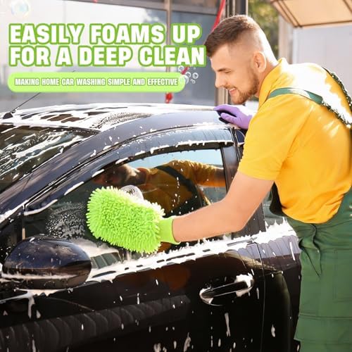 24 Pack Car Wash Mitts Bulk Microfiber Wash Mitts, Lime Green - Image 5