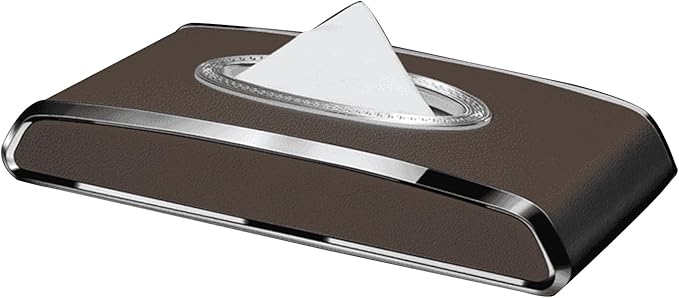 Leather Car Tissue Box for Car Interior, Multi-Function Tissue Holder with Visor Clip, Armrest & Back Seat Napkin Organizer, Vehicle Tissue Dispenser Accessories (Brown Flat)