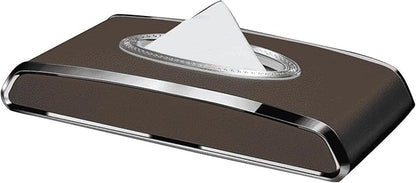 Leather Car Tissue Box for Car Interior, Multi-Function Tissue Holder with Visor Clip, Armrest & Back Seat Napkin Organizer, Vehicle Tissue Dispenser Accessories (Brown Flat)