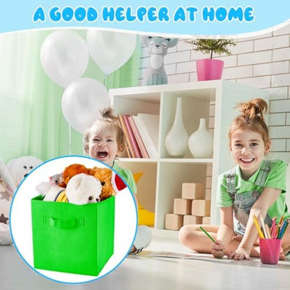 Yinder 12 Pcs Cube Storage Bin 10.5''x10.5''x11'' Storage Bins for Playroom Decor Colorful Bins for Kids Foldable Baskets for Nursery Organizer Boxes Fabric Boxes (Sky Blue, Green, Yellow, Dark Blue) - Image 4