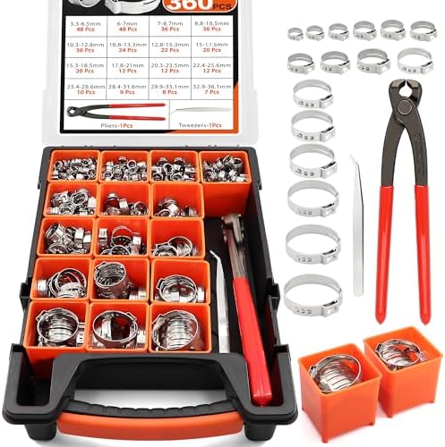 360PCS Single Ear Hose Clamps Kit with Crimper for Auto,PEX Tubing,Marine - Image 2