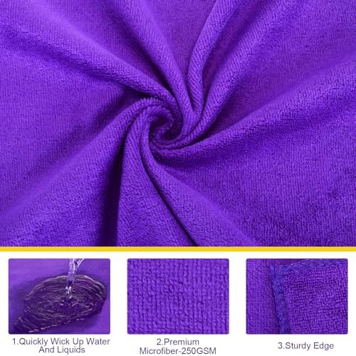 Nuenen Car Microfiber Clean Cloths, Purple, 16 x 16 Inch, 60 Pcs - Image 2