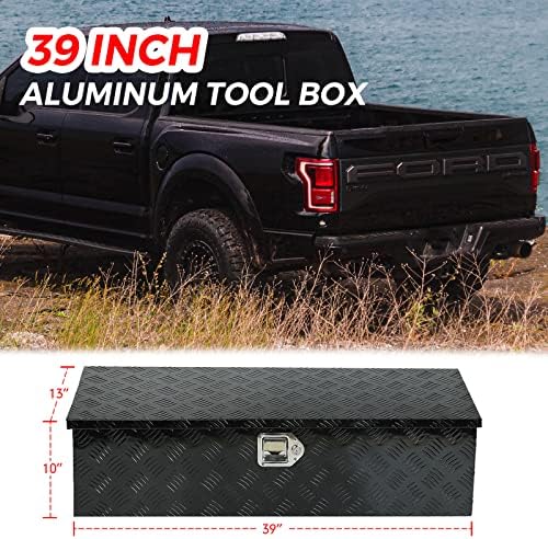 BLACKHORSE-RACING 39 x 13 x 10 Inches Heavy Duty Truck Bed Tool Box，Diamond Plate Trailer Pickup Truck Bed ATV Storage Organizer Toolboxes, Black - Image 5