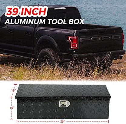 BLACKHORSE-RACING 39 x 13 x 10 Inches Heavy Duty Truck Bed Tool Box，Diamond Plate Trailer Pickup Truck Bed ATV Storage Organizer Toolboxes, Black - Image 5