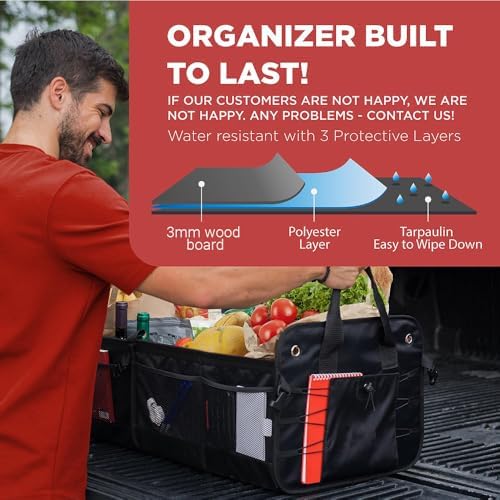 XL Car Trunk Organizer (4.5 Cu Ft) – Heavy-Duty Foldable SUV & Truck Cargo Storage Bin with Non-Slip Base, Reinforced Plates & Tie-Down Straps (Black) - Image 4
