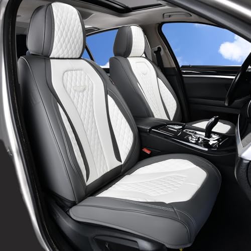 Coverado Seat Covers, Car Seat Covers Front Seats, Car Seat Cover, Waterproof Car Seat Covers, Car Seat Cushion, Front Car Seat Covers Leatherette Car Seat Protector Universal Fit Most Cars White by COVERADOAUTO