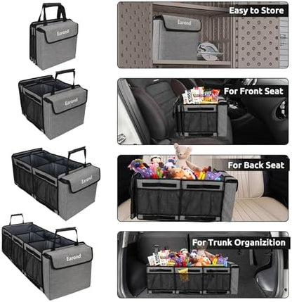 Collapsible Trunk Organizer with Insulated Leakproof Cooler Bag,Removable Lid,Adjustable Securing Straps,3 Compartments Trunk Organizer for SUV,Truck,Sedan(Light Grey) - Image 7