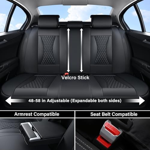 Coverado Waterproof Nappa Leather Car Seat Covers Full Set, 5-Seat Car Seat Protector, Front & Rear Cushions Fit for Most Sedans, SUVs,Trucks，Black - Image 5