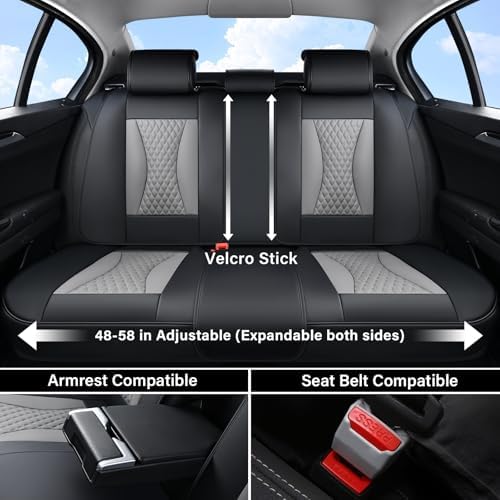 Coverado Waterproof Nappa Leather Car Seat Covers, Automotive Fullset Seat Covers, 5 Seat Car Seat Cushion & Protector, Black&Gray Front and Rear Covers Universal Fit for Most Cars, SUVs, Trucks - Image 5