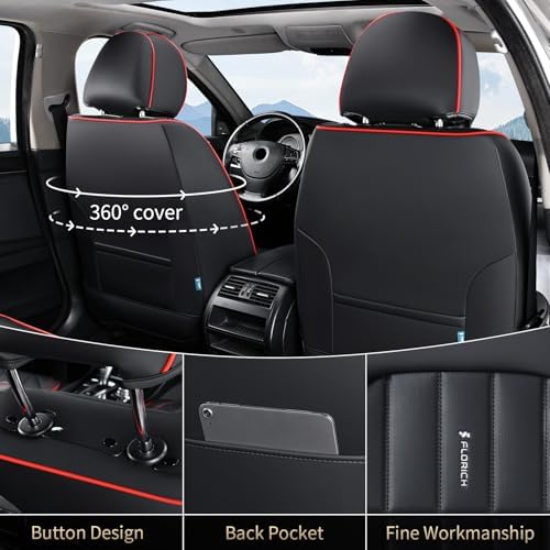 FLORICH Leather Seat Cover, Car Seat Covers Front Set, Waterproof Car Seat Protectors, Front Seat Covers 2 Pack, Automotive Seat Covers Protector Fit for Most Cars Trucks SUV - BlackRedLine - Image 2