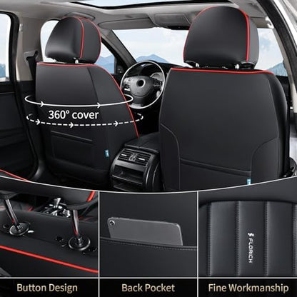 FLORICH Leather Seat Cover, Car Seat Covers Full Set, Waterproof Car Seat Protectors 5 Seats, Front and Rear Seat Covers for Cars, Automotive Seat Protector Fit for Most Cars Trucks - BlackRedLine - Image 3