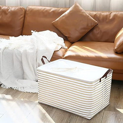 Hinwo 70L Extra Large Canvas Storage Bin with Lid and Handles, 4-Pack - Image 2