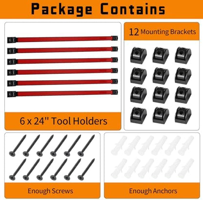 24" Magnetic Tool Holder Strip, 6 Pieces Red Metal Tool Organizer Rack with Stainless Steel Surface, Magnet Bar for Garage Workshop, Easy To Install with Mounting Screws - Image 7