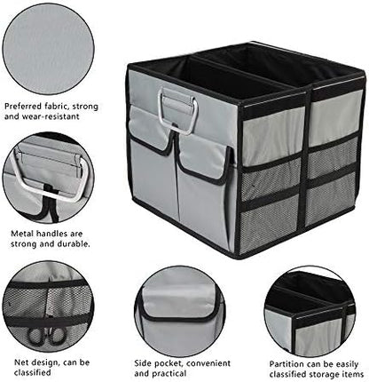 Car Trunk Organizer Collapsible Portable Multi Compartments Organizer with Non Slip Straps for SUV Truck Auto Vehicle Car Auto Minivan (Small without cover, Space gray) - Image 3