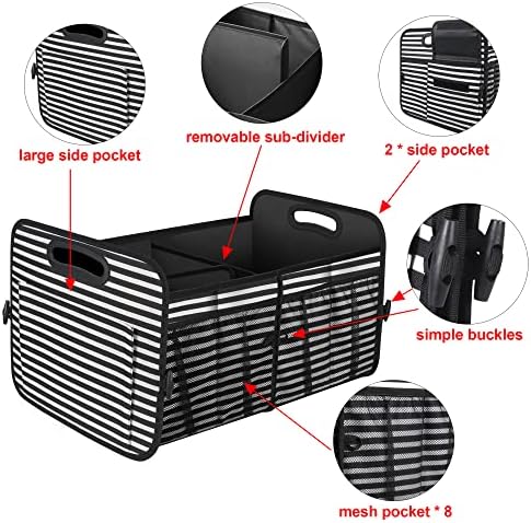Femuar Car Trunk Organizer,Car Storage Organizer with 72L Large Capacity Waterproof Collapsible and 11 Pockets,Trunk Organizer for Car Suv/Jeep/Sedan, Large Size, Stripe - Image 4