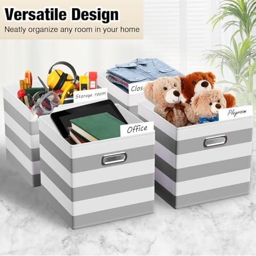CroBlissful 11 Inch 6 Pcs Fabric Storage Cubes with Handle, Grey and White - Image 4