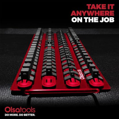 Olsa Tools 80-Slot Portable Socket Organizer Tray With Handle Red/Black - Image 6