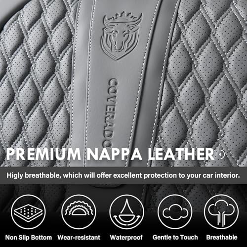Coverado Car Seat Covers Full Set, Nappa Leather Seat Covers for Car, Waterproof Car Seat Protector with Lumbar Support, Automotive Seat Covers Universal Fit for Most Cars SUV Trucks (Gray) - Image 6