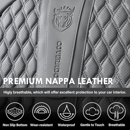 Coverado Car Seat Covers Full Set, Nappa Leather Seat Covers for Car, Waterproof Car Seat Protector with Lumbar Support, Automotive Seat Covers Universal Fit for Most Cars SUV Trucks (Gray) - Image 6