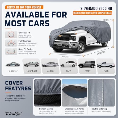 Truck Cover Waterproof All-Weather,Outdoor Full Exterior Pickup Covers for Truck Cover with Camper Shell Topper 242-262 inch,with Windshield Sun Shade,Size T7+ (See SizeChart) - Image 3