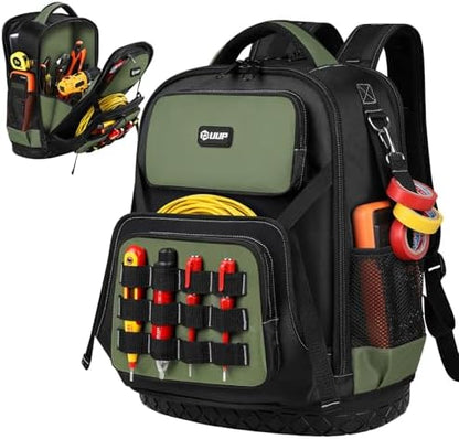 Tool Backpack, UUP Heavy Duty Tool Bag, Large Empty Toolbag Organizer with Waterproof Molded Hard Bottom, Utility Tool Laptop Storage Back Pack, HVAC Technician Electrician Construction Men Dad Gift by UUP