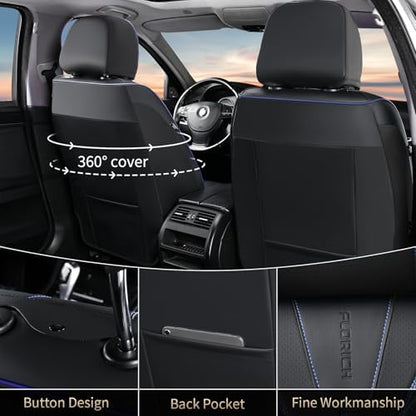 FLORICH Automotive Car Seat Covers Front Seat, Leather Car Seat Cover 2 Pack Waterproof Front Seat Covers Full Coverage Driver Seat Protector Universal Fit for Most Cars SUV Trucks, Black&Blue Line - Image 2