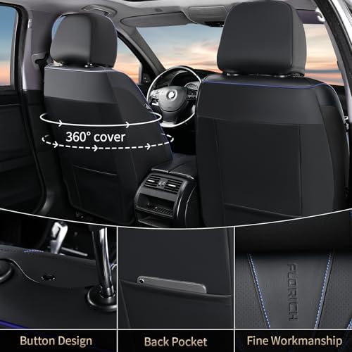 FLORICH Leather Seat Covers for Cars, Car Seat Cover Full Set Luxury Faux Leather Waterproof Seat Cover Full Coverage Seat Protector Universal Fit for Most Cars SUV Trucks, Black&Blue Line - Image 3