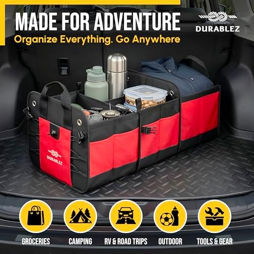 Large Car Trunk Organizer - Trunk Storage - Modular Detachable Configurable Collapsible - for SUV Minivan Truck Sedan Van - 3 Compartment XL, Red - Image 3