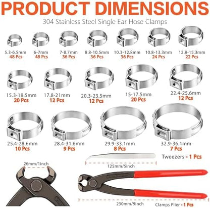 360Pcs 304SS Stepless Single Ear Hose Clamps Kit with Pliers for Fuel Line - Image 2