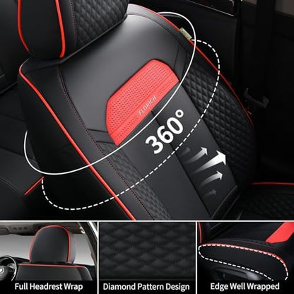 FLORICH Car Seat Cover Full Seats with Waterproof Leather, Car Seat Protectors with Storage Pocket, Airbag Compatible, Universal Seat Cover Fit for SUV, Sedan, Vans, Trucks- Black&Red Line - Image 4