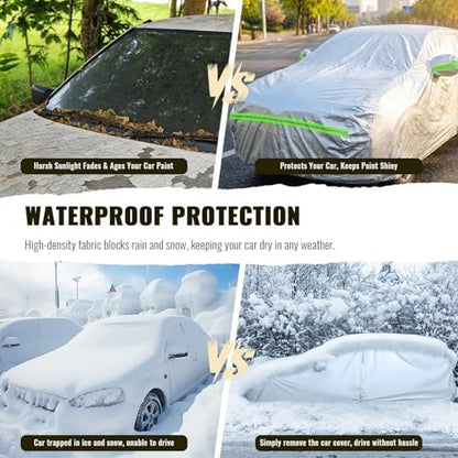 TUCAREST 6-Layers Premium Full Car Cover Hard Shell Zipper Design Waterproof All Weather Weatherproof UV Sun Protection Snow Dust Storm Resistant Outdoor with Straps (Fit for Sedan 165"- 181") - Image 5