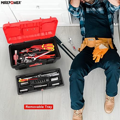 MAXPOWER Tool Box 16 inch, Plastic Small Tool Box with Latch Removable Tray - Image 5
