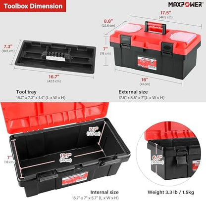 MAXPOWER 17 inch Tool Box, Small Plastic Toolbox with Handle - Image 2