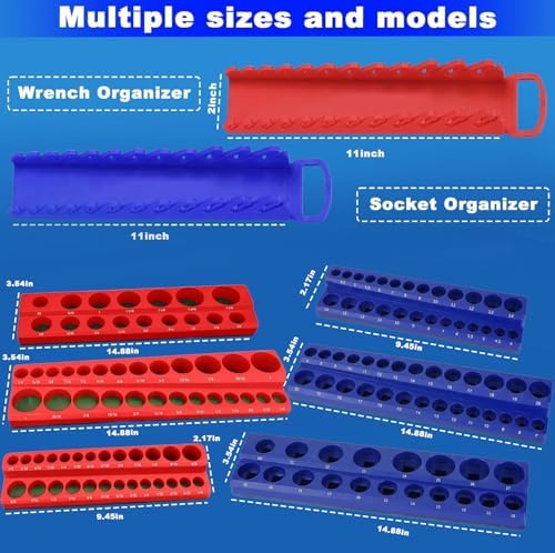 Magnetic Socket Organizer Set, 8PCS Socket Holder Organizer with 6 Socket Trays & 2 Wrench Racks, 1/4", 3/8", 1/2" Metric & SAE Tool Box Organizer for Garage, Toolbox, (Socket, Wrench not Included) - Image 2