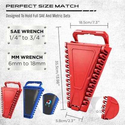 8-Piece Magnetic Socket and Wrench Organizer Set, Metric & SAE, 1/4", 3/8", 1/2"Drive Detachable Socket Storage Tray, 24-Slot Wrench Holder with Non-Slip Handle & Lock Cover for Toolbox Drawer Storage - Image 5