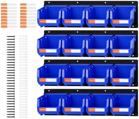 16pc Wall-Mounted Storage Organizer Set with Metal Rails Blue by LEADLOONG