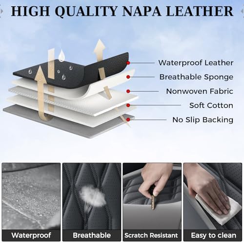 Coverado Front Seat Covers, Car Seat Protector, Waterproof Nappa Leather Cushion, Fit for Most Sedans SUV Pick-up Truck-Gray&Black - Image 6