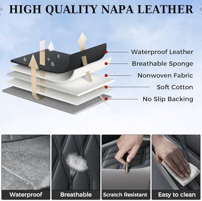 Coverado Front Seat Covers, Car Seat Protector, Waterproof Nappa Leather Cushion, Fit for Most Sedans SUV Pick-up Truck-Gray&Black - Image 6