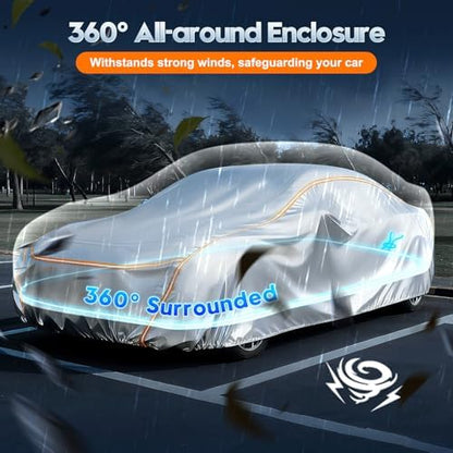 Car Cover Waterproof All Weather 5 S Quick Install Universal Fit Sedan/Coupe/Cabrio (3.Fit Sedan/Coupe/Hatchback Length up to 178-186) - Image 2