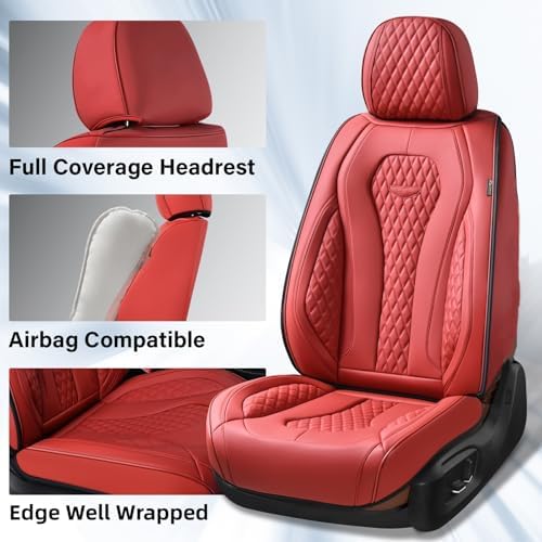 Coverado Seat Covers, Car Seat Covers Front Seats, Red Car Seat Cover, Waterproof Car Seat Covers, Car Seat Cushion, Front Car Seat Covers Leatherette Car Seat Protector Universal Fit Most Cars - Image 3