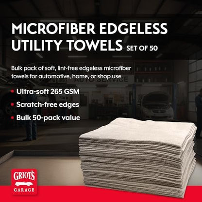 Griot's Garage Microfiber Edgeless Utility Towels for Car Cleaning and Detailing, Lint-Free, Ultra-Absorbent Wash Cloths, 12" x 12", Pack of 50, Grey, 14331 - Image 2